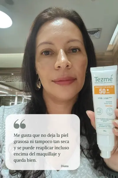 Testimonio de cliente Diana utilizando protector solar Tezmé