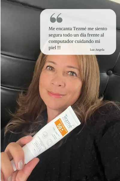 Testimonio de cliente Luz Angela utilizando protector solar Tezmé
