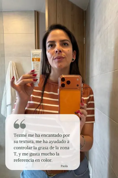Testimonio de cliente Paola utilizando protector solar Tezmé